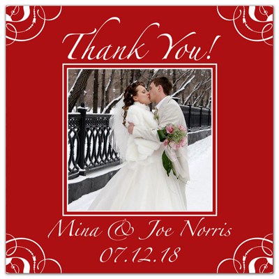 Thank You Wedding Photo Magnets | Red Swirls | MAGNETQUEEN