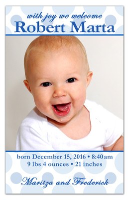 Birth Announcement Photo Magnets | Polka Dots Boy | MAGNETQUEEN  