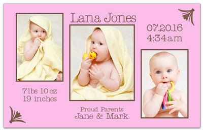 Girl Birth Announcement Magnet | Three Is A Charm | MAGNETQUEEN