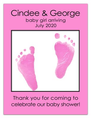 Personalized Baby Shower Photo Magnets | Pink feet Girl