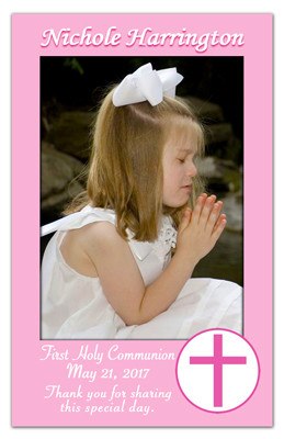 First Communion Save The Date Magnets | Pink Border | MAGNETQUEEN