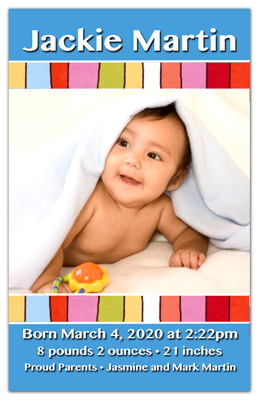 Birth Announcement Photograph Magnets Colorful Stripes Boy 