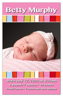 Birth Announcement Photograph Magnets Colorful Stripes