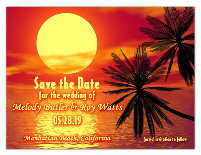 Beach Theme Save The Date Photo Magnets | Orange Sunset