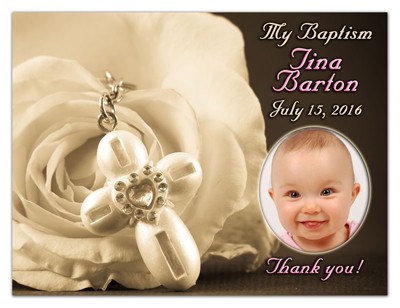 Baptism Party Favors Magnets | Cross with Rose Girl | MAGNETQUEEN  