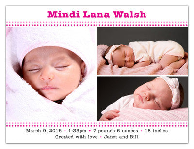 Magnetic Girl Birth Announcements | Pretty In Pink | MAGNETQUEEN