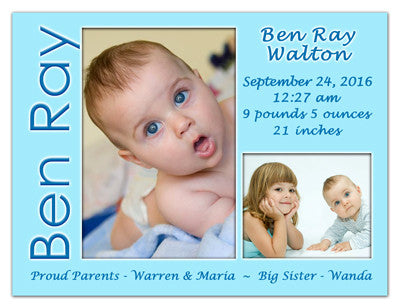 Baby Boy Announcement Fridge Magnets | 2 Photos On Blue | MAGNETQUEEN